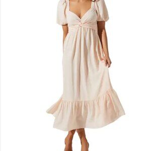 ASTR the Label Tie Back Puffed Sleeve Midi Dress XS Cream